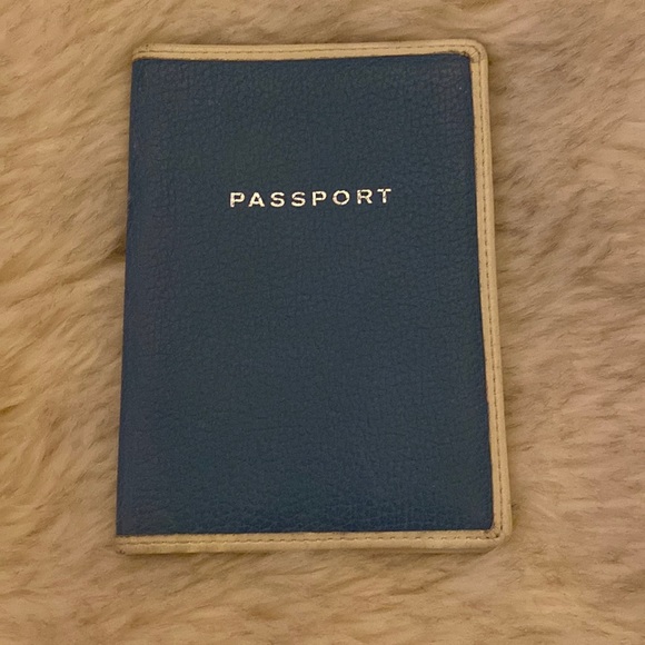 Coach Accessories Coach Passport Holder Leather Blue And White